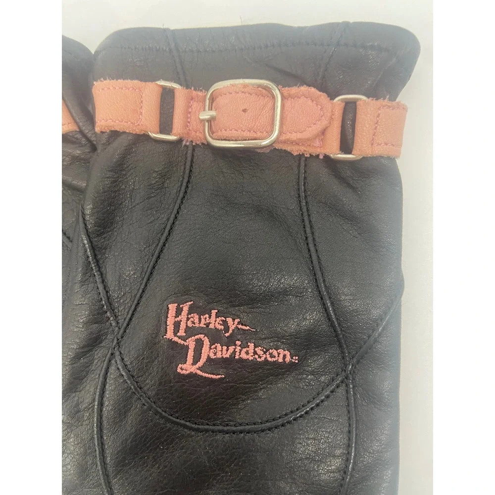 Harley Davidson Womens Black/ Pink Leather Riding Gloves Gel Palm 97217 Size Lrg